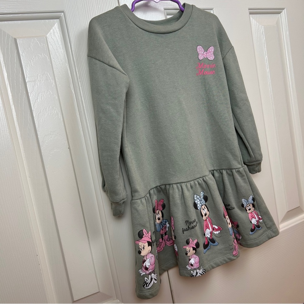 Disney Minnie Mouse Grey Graphic Long Sleeve Dress - Picture 2 of 7